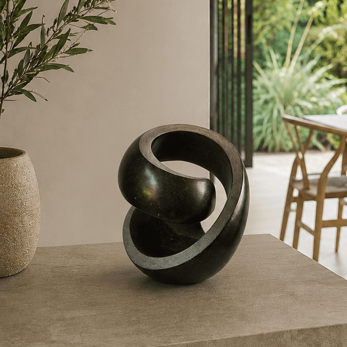 Hand carved shona sculpture ornament in contemporary kitchen design
